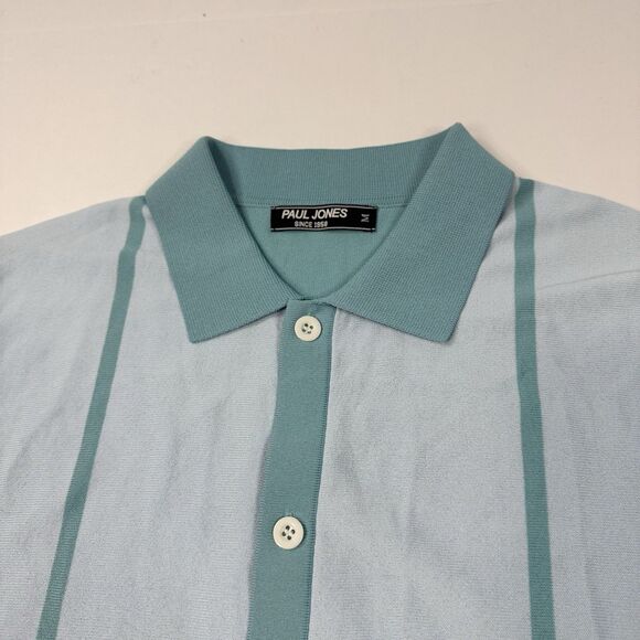 PJ Paul Jones Button Polo Bowling Shirt Striped Retro Short Sleeve Knit Size M - Picture 4 of 6